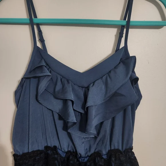 Xhilaration Juniors Sleeveless Strap Ruffle Blue and Black Lace Dress, size S - Picture 2 of 8